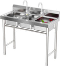 Kitchen Stainless Steel Utility Sink - Triple 3 * 7' x 11' x 9' Bowl - 3 Compartment Commercial Kitchen Sink w/Stable Leg Support - For Restaurant, Laundry, Garage & Backyard