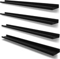 PHOENANCEE Long Floating Shelves for Wall 57 Inch,Real Wood Picture Ledge with Lip Set of 4,Photo Frame Storage Display for Living Room Nursery Bedroom Bathroom Kitchen Home Office Decor Rustic Black