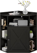 Halitaa Corner Storage Cabinet, Farmhouse Corner Bookshelf with Storage 6-Cubby Wooden Cabinet with USB Ports and Outlets Industrial Organizer for Small Space, Study, Playroom, Living Room, Black