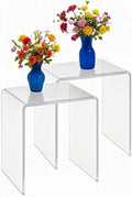 Clear Acrylic End Table with Rounded Edges,18' H Transparent Small Side Table Set of 2,Acrylic Side Table for Living Room, Night Stands for Bedrooms,Modern Occasional Tables (16' L x 12' W x 18' H)