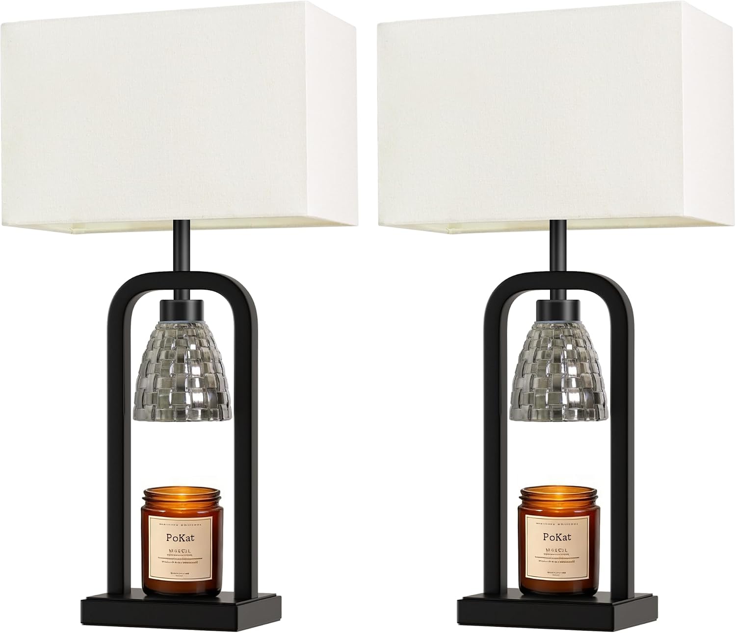 PoKat Bedside Table Lamps with Candle Warmer & Timer for Bedroom, Farmhouse Lamps Set of 2 for Night Stands, 21.5'' Bedroom Lamps Decor for Living Room, Side Table, Hallway, Bulbs Included, Black