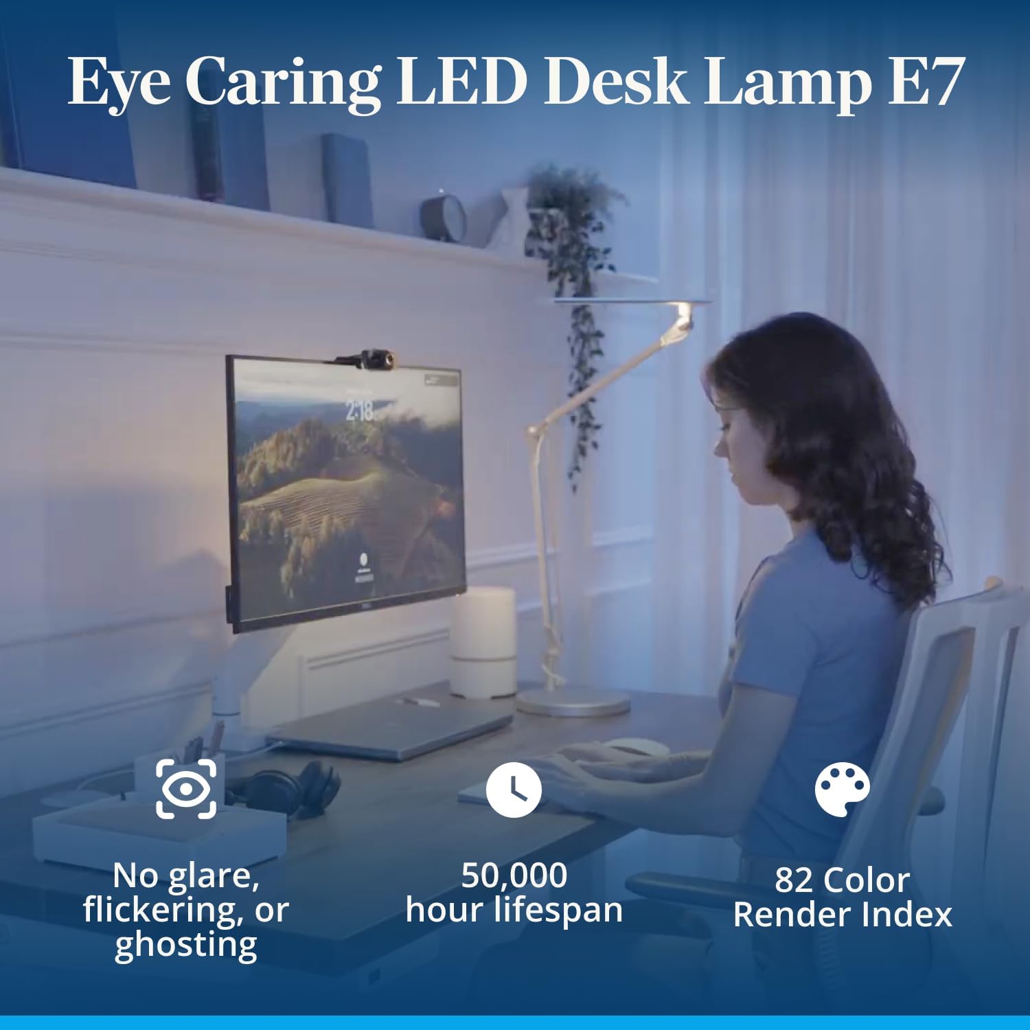 UPLIFT DESK E7 LED Desk Lamp – Adjustable 3 Color Modes, Dimmable Home Office Desk Light for Standing Desk, Dual Monitors, Aluminum Task Lamp (Silver Lamp, Silver Base)