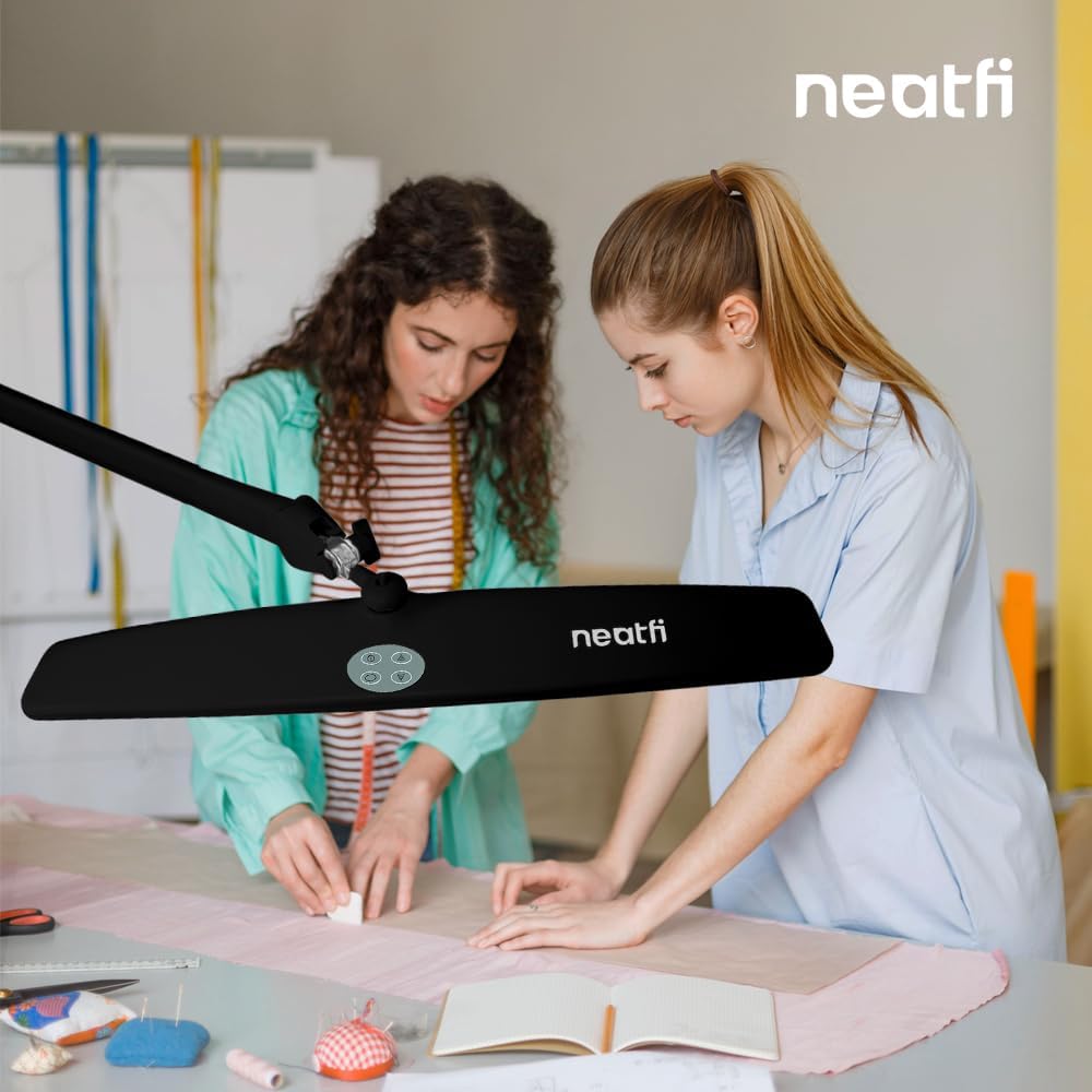 Neatfi XL LED Desk Lamp | 20-Inch Wide Head (Black-2, CCT with Clamp)