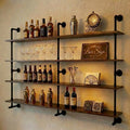 Industrial Pipe Wall Shelves With Real Wood Plank, 70 Inches Floating Shelves for Wall, 4 Tier Farmhouse Book Shelves, Dark Brown for Kitchen, Living Room Decor and Bar