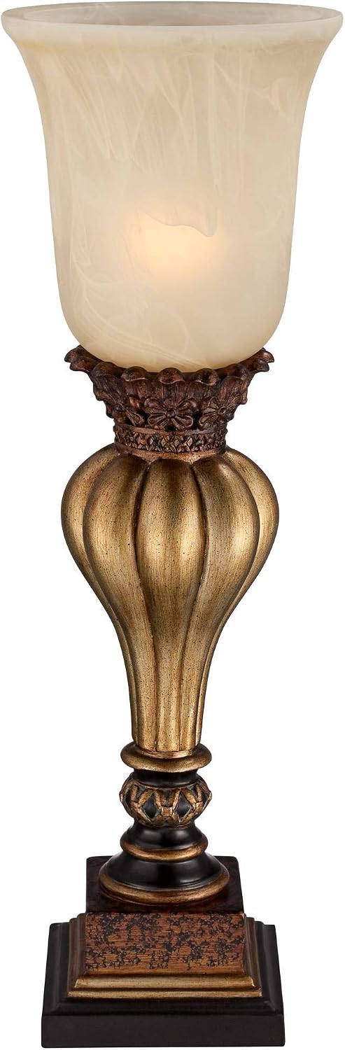 Regency Hill Sattley Traditional Uplight Accent Table Lamps 23 1/4' High Set of 2 Light Gold Alabaster Glass Shade Decor for Living Room Bedroom House Bedside Nightstand Home Office Family