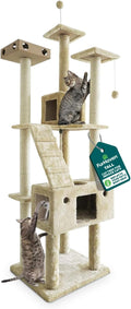 FurHaven 69.3' Tall Cat Scratching Post Tower for Indoor Cats, Sisal Cat Tree with 2 Condos, Tiger Tough Double Decker Playground, Toys & Perches for Cats, Sisal, Cream