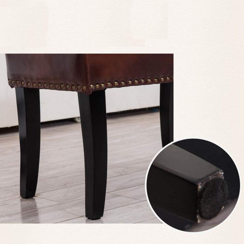 Footstool, Rectangular Sofa Stool Bench Faux Vintage Copper Rivets Leather Bedroom Bed End Stool,Solid Wood Legs Footstool (Color : Red-Brown)