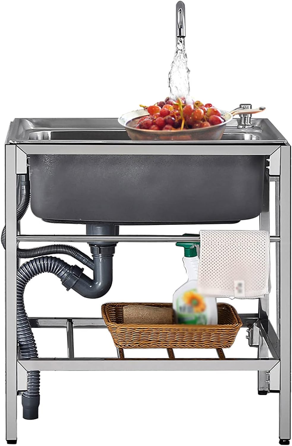 Free Standing Sink | Single Bowl Sink | 304 Stainless Steel Sink | 1 Compartment Commercial Kitchen Sink | Utility Prep Sinks | Laundry Tub | Indoor-Outdoor Protable
