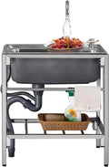 Free Standing Sink | Single Bowl Sink | 304 Stainless Steel Sink | 1 Compartment Commercial Kitchen Sink | Utility Prep Sinks | Laundry Tub | Indoor-Outdoor Protable