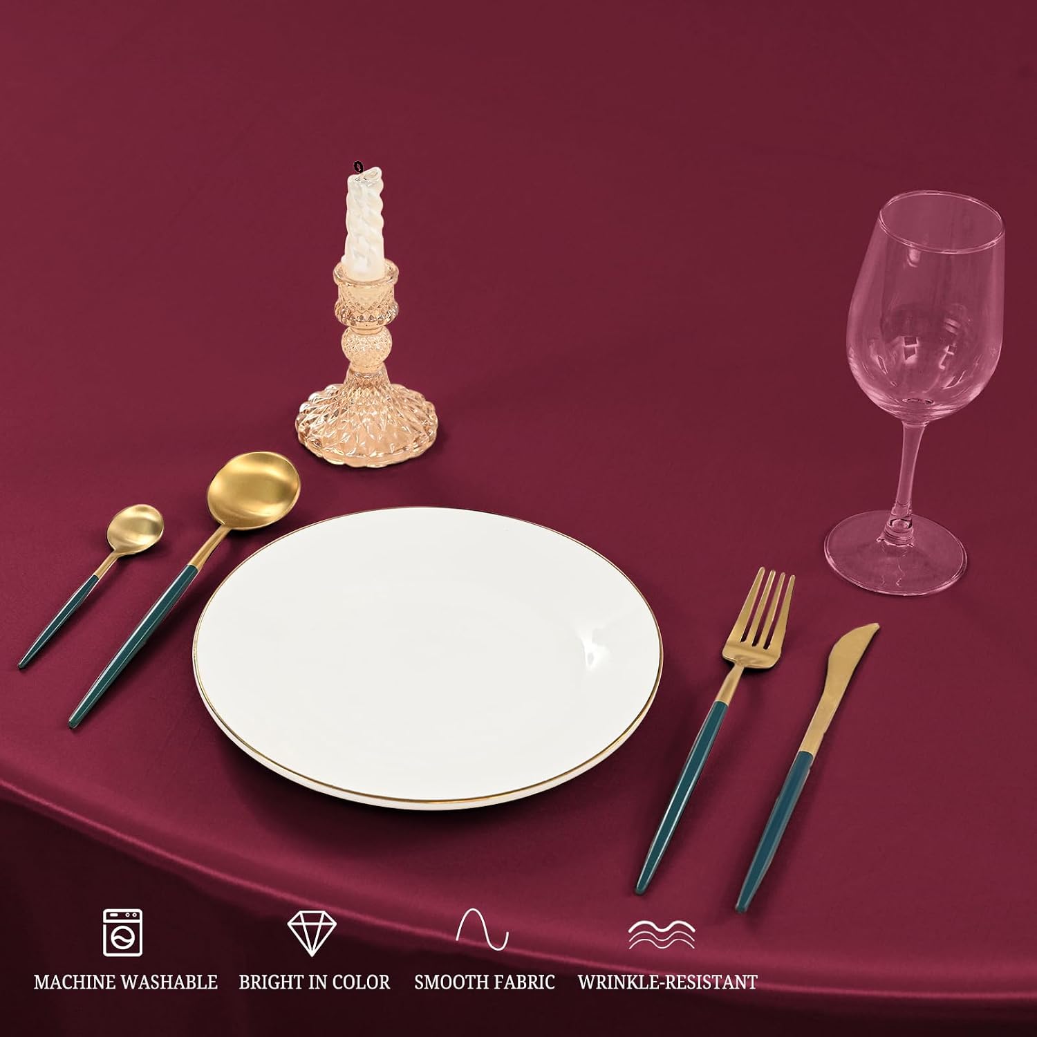 12 Pack 120 Inch Round Tablecloth, Burgundy Satin Fabric Table Cloth for Round Tables, Wrinkle Resistant Washable TableCover Bright Silk Table Clothes for Wedding Party Dining Tables Banquet