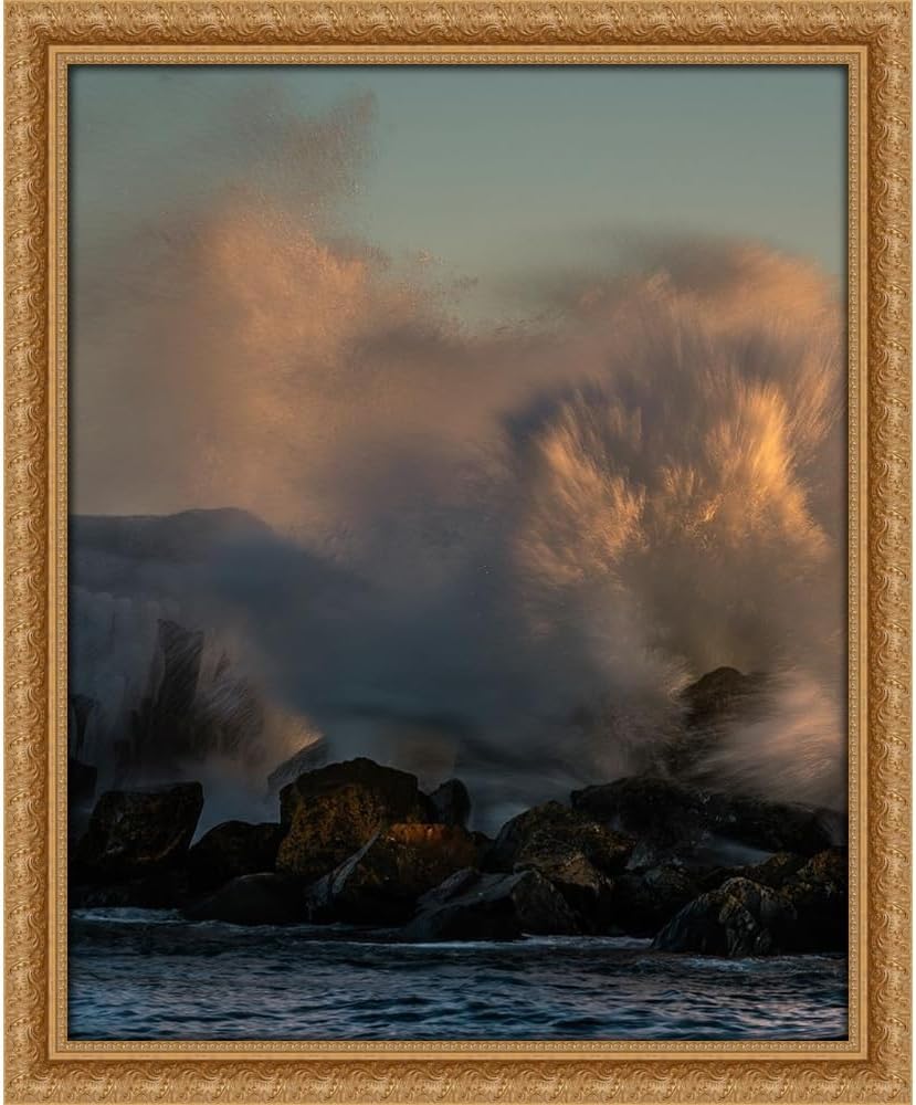 ArtDirect Minnesota-Lake Superior Lake waves breaking on rocks at sunset 36x45 Huge Gold Ornate Wood Framed Canvas Giclee Art by Jaynes Gallery