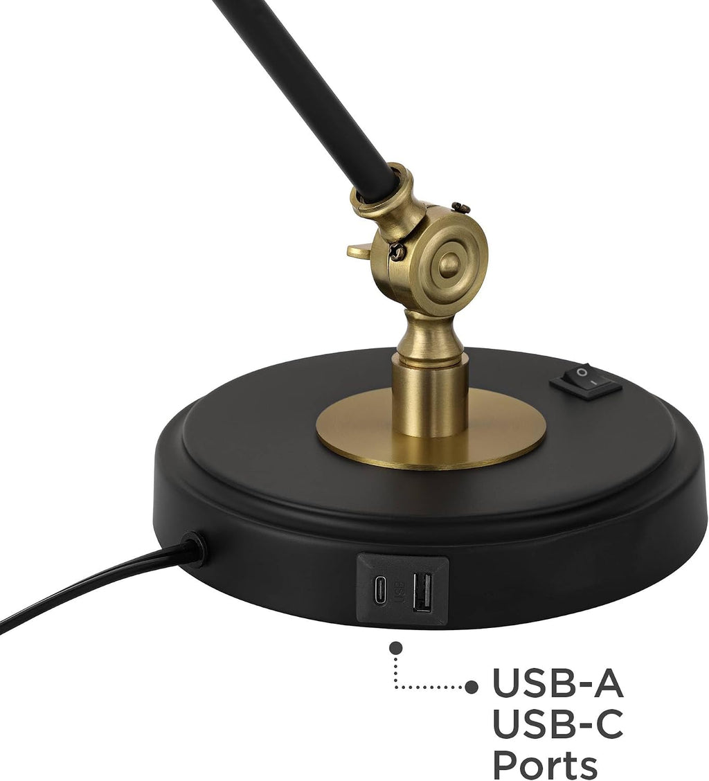 360 Lighting Wray 26 3/4' High Modern Adjustable Desk Lamp with USB Charging Ports A+C Painted Black Brass Metal Cone Shade for Living Room Bedroom House Bedside Nightstand Home Office Reading
