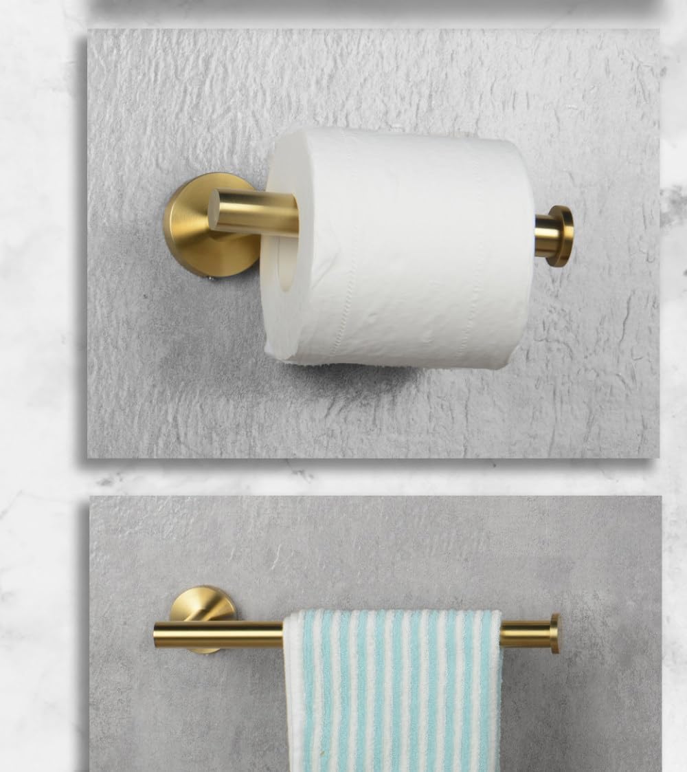 Brush Gold Bathroom Hardware Accessories Set Towel Bar Paper Holder Towel Ring Robe Hook Round Classic Bathroom Fittings,4 Piece kit 50cm