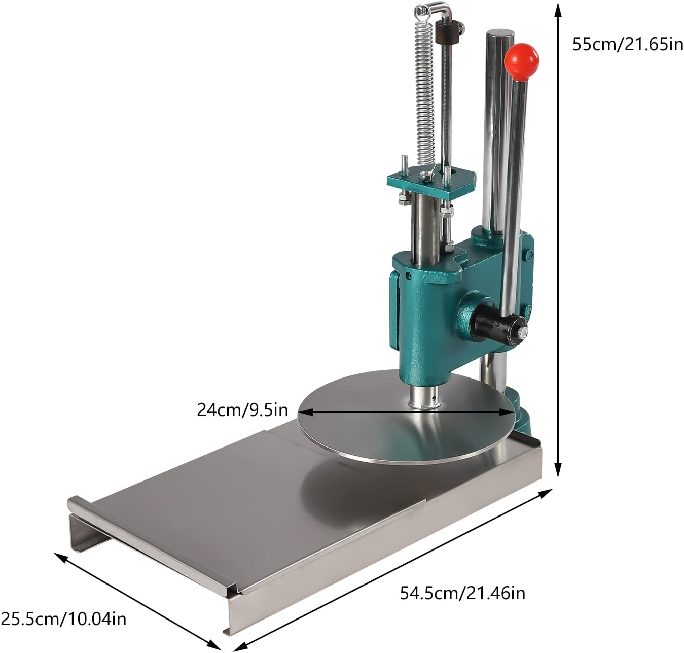 Pizza Dough Press Machine, Manual Pastry Press Machine, Adjustable Height Stainless-Steel Dough Presser for Household, Commercial, Hand Pie, Meatloaf, Pizza Crusts, Soft Roll (9.5in)