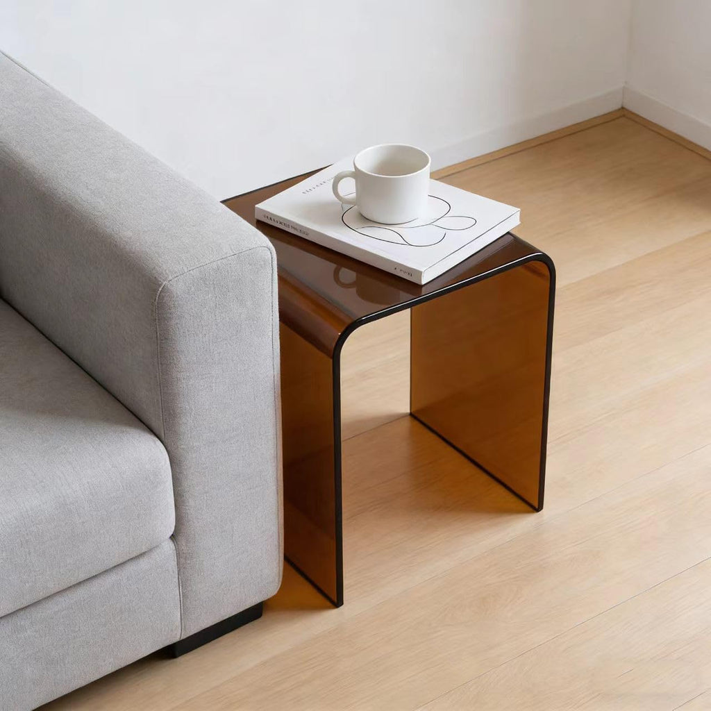Clear Acrylic End Table with Rounded Edges,18' H Small Side Table,Acrylic Side Table for Living Room, Night Stands for Bedrooms,Modern Occasional Tables (12' D x 16' W x 18' H) (Black Brown)
