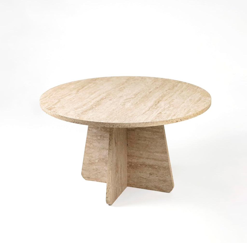 Travertine Efect 28.3 Inches Diameter Coffee Table Modern Side Table for Living Room Accent Table for Sofa or Bedroom (28.3x28.3x16.5 inches)