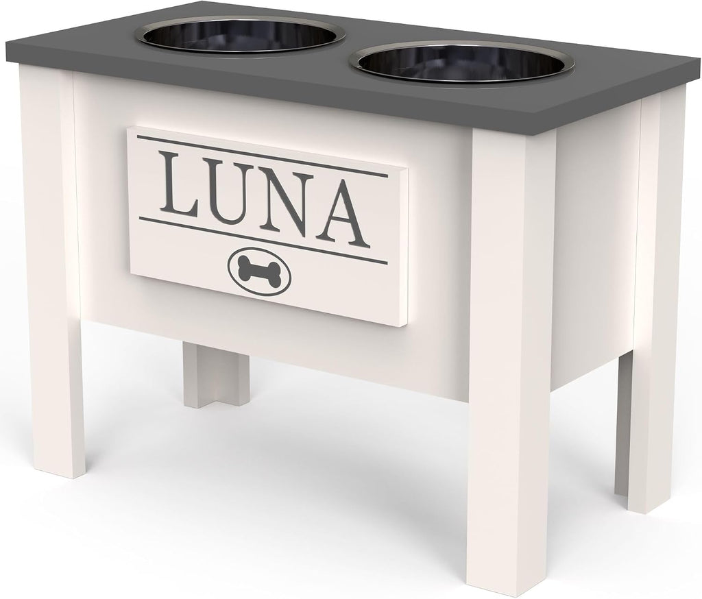 GTW Elevated Dog Bowl Stand for Large Dogs - Customized Feeding Station with Storage & Stainless Steel Bowls (X-Large, Grey)
