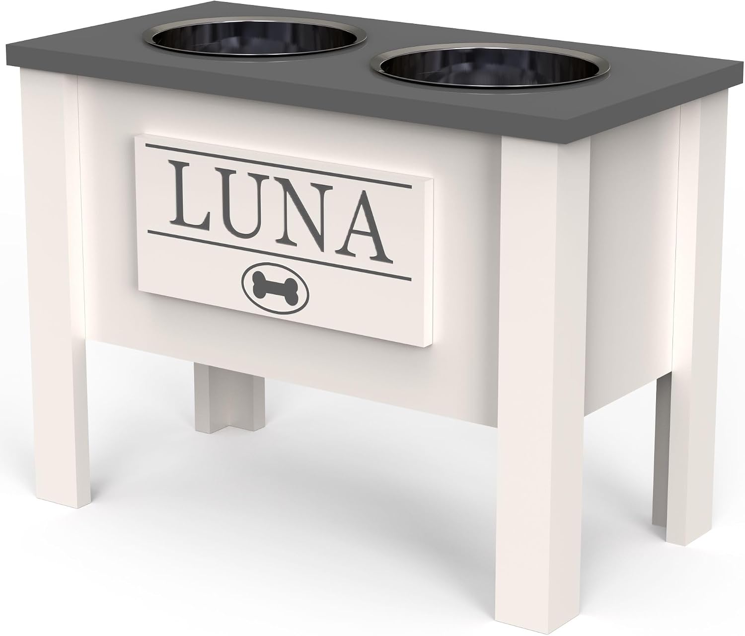 GTW Elevated Dog Bowl Stand for Large Dogs - Customized Feeding Station with Storage & Stainless Steel Bowls (X-Large, Grey)