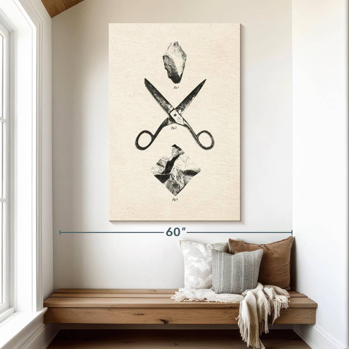 ElephantStock - Rock Scissors Paper Vintage Wall Art - Vertical Canvas Wall Art - Home Office Wall Decor - Drawing Game Canvas Art - Black And Gray Decor by Daniel Coulmann - 34' x 51'