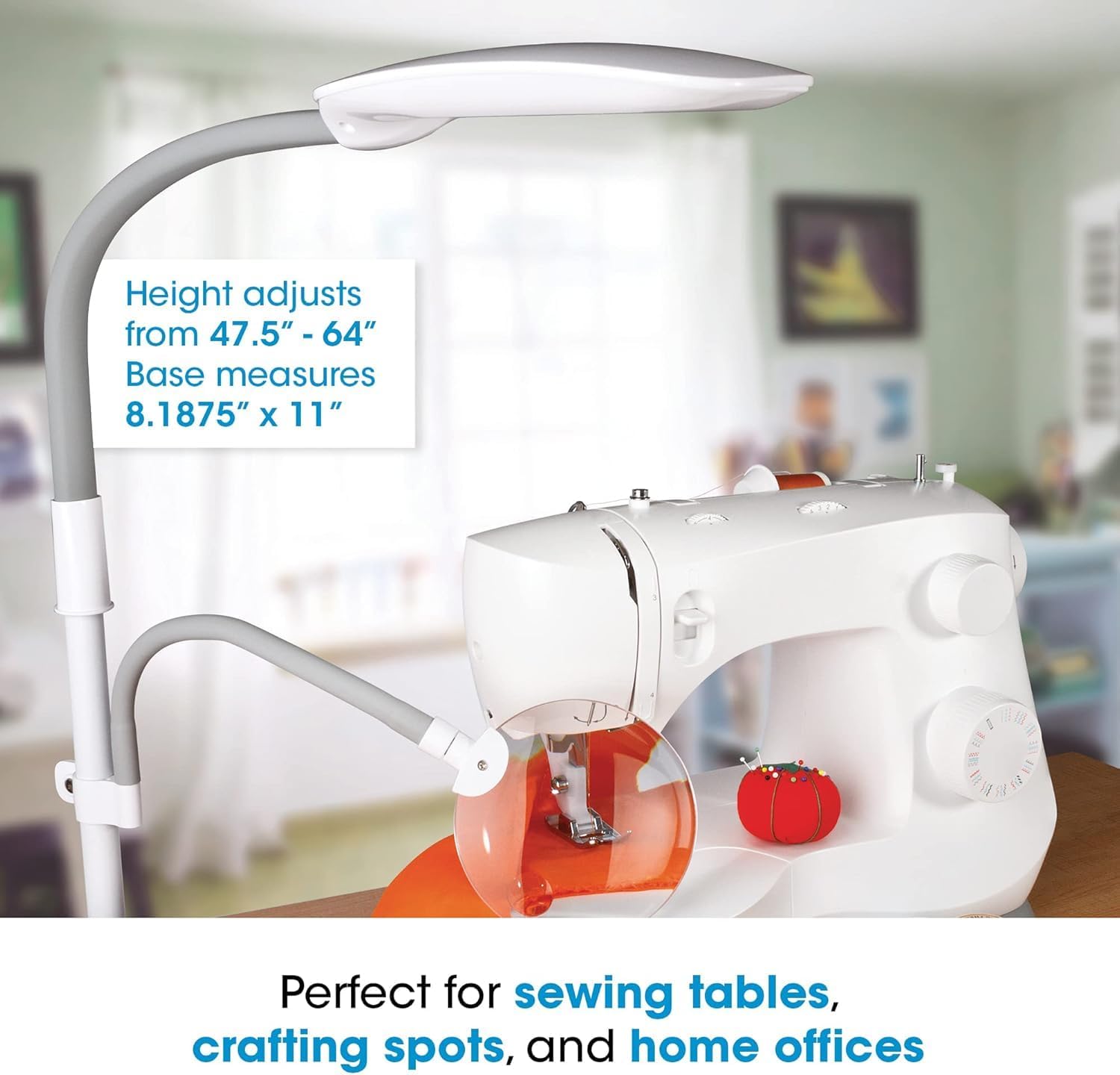 OttLite LED Floor Lamp with Optical Grade Magnifier - ClearSun LED Technology - 3 Brightness Settings, Adjustable Arm & Touch Sensitive Controls - Great for Sewing Table, Crafting, Home & Office