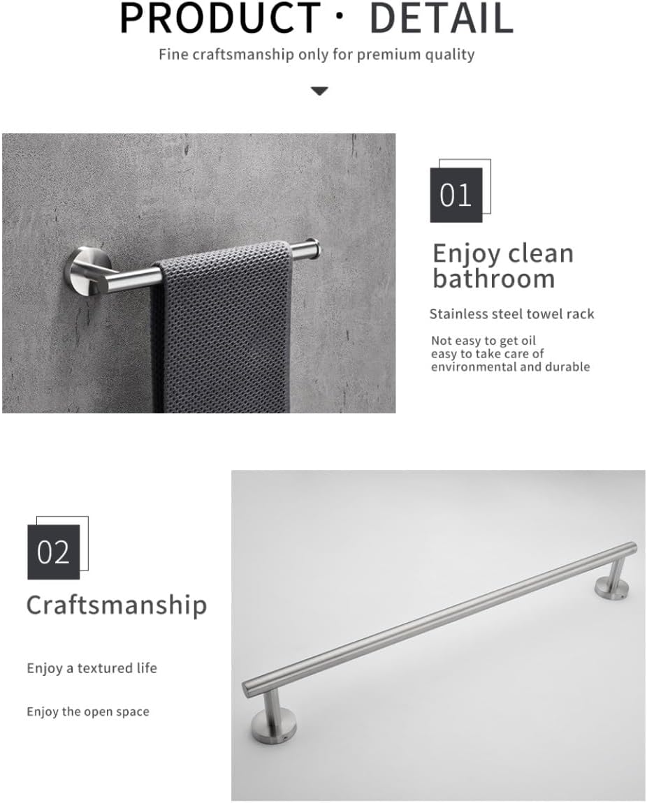 Bathroom Hardware Set Accessories Kit Brushed Stainless Steel Round Wall Rack Hand Bar Toilet Roll Paper Holder Robe Towel Hook,BG,60cm,Set