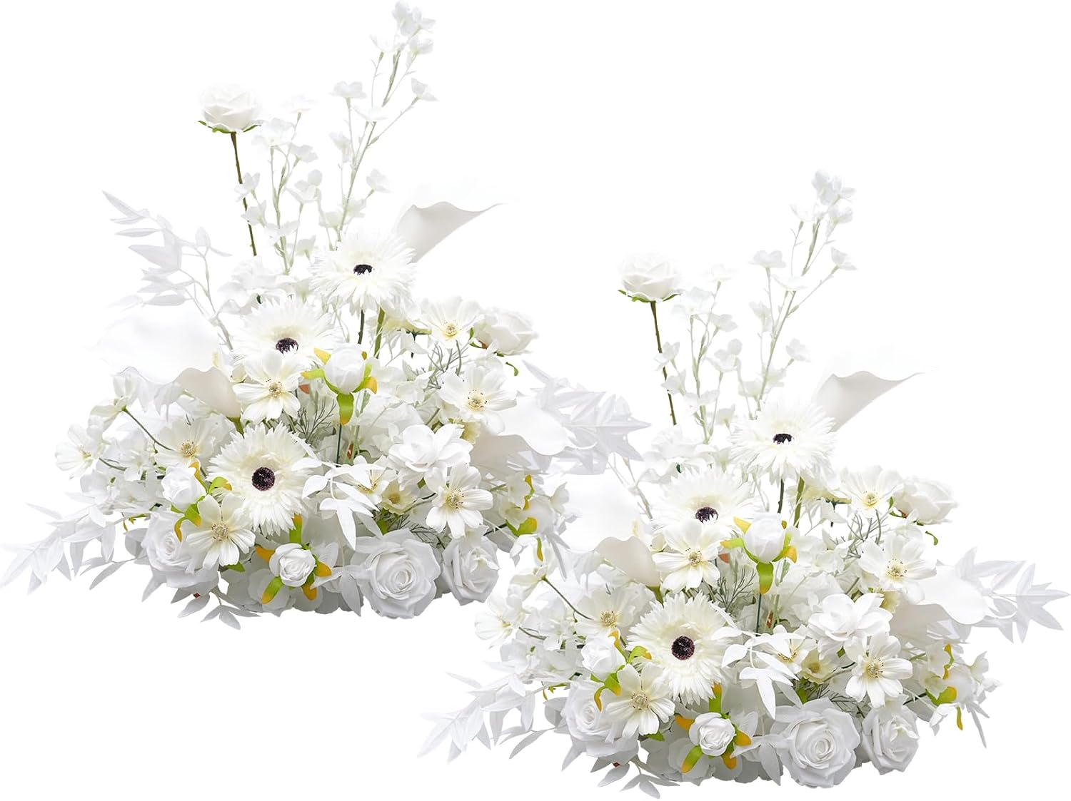 2pcs Free Standing Flowers Ball Bouquet Artificial Rose Floral Arrangements for Wedding Centerpieces Tables Aisle (19'' New White)