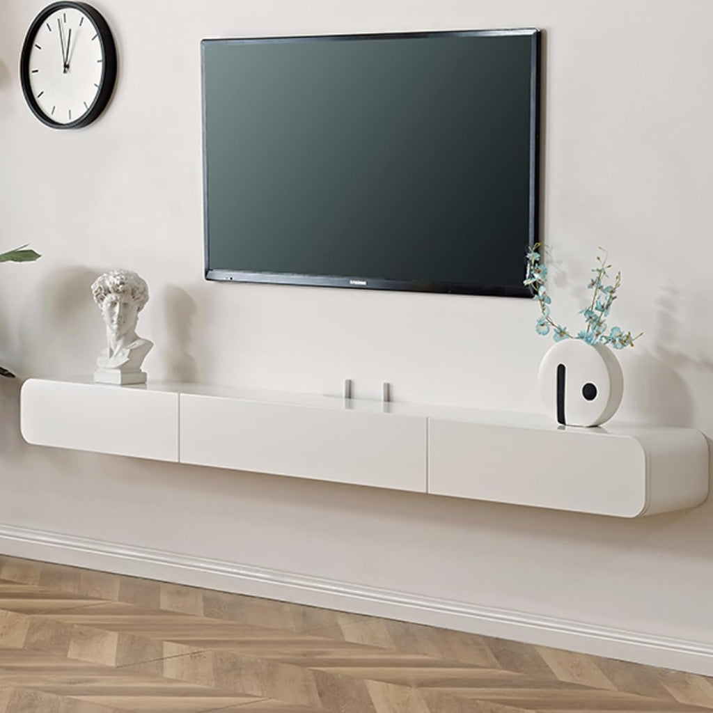 Solid Wood Floating TV Stand Wall Mounted, White, 63' Wall Mounted Entertainment Center Console, Hanging tv Media Shelf for Living Room, Bedroom (DSGWHITE-B, 63IN)