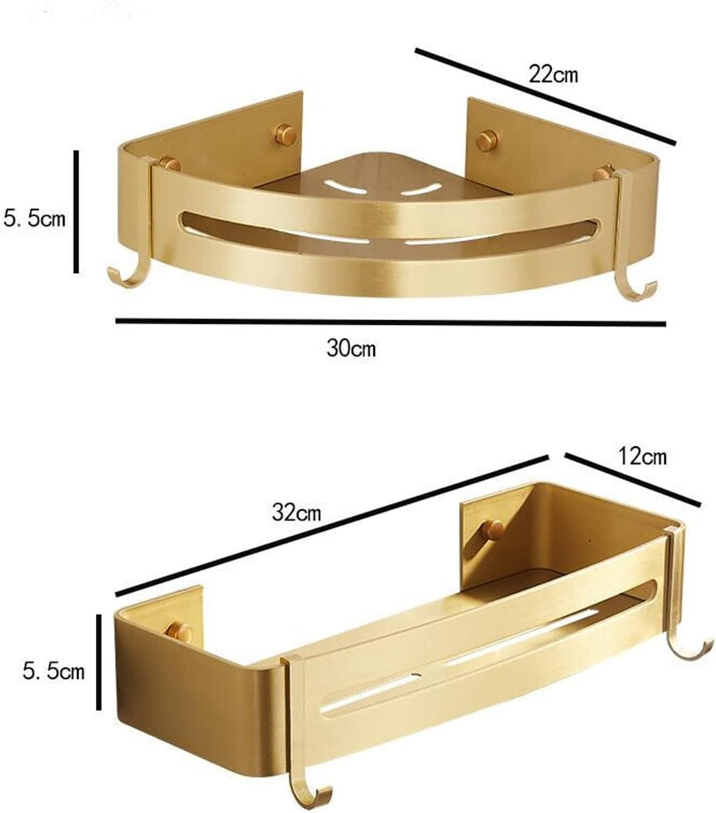 TOMYEUS Shower Caddy Bathroom Shelf Corner Shelf Wall Mounted Bathroom Shelf Brushed Gold Aluminum Bath Shower Shelf Bath Shampoo Holder Corner Shelf Shower Organizer (Color : Square Shelf 3)
