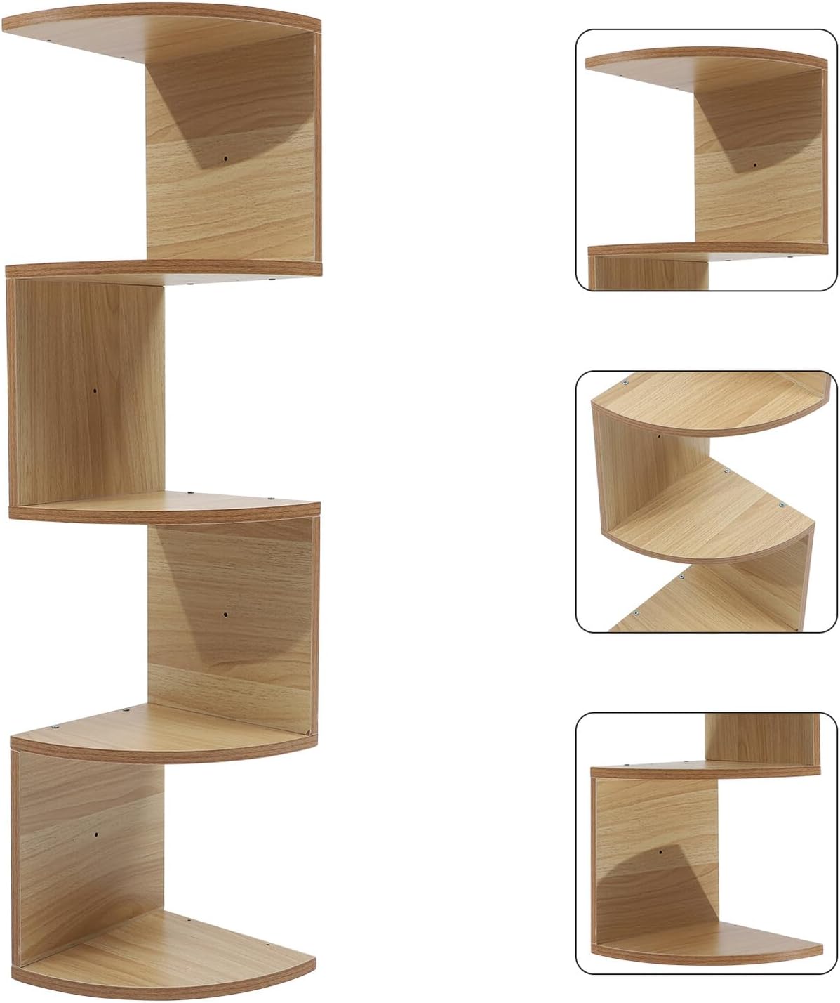 Creative 5-Tier Wall Mounted Wooden Storage Rack, Light Walnut Floating Shelf Corner Design for Household Organization and Decorative Display