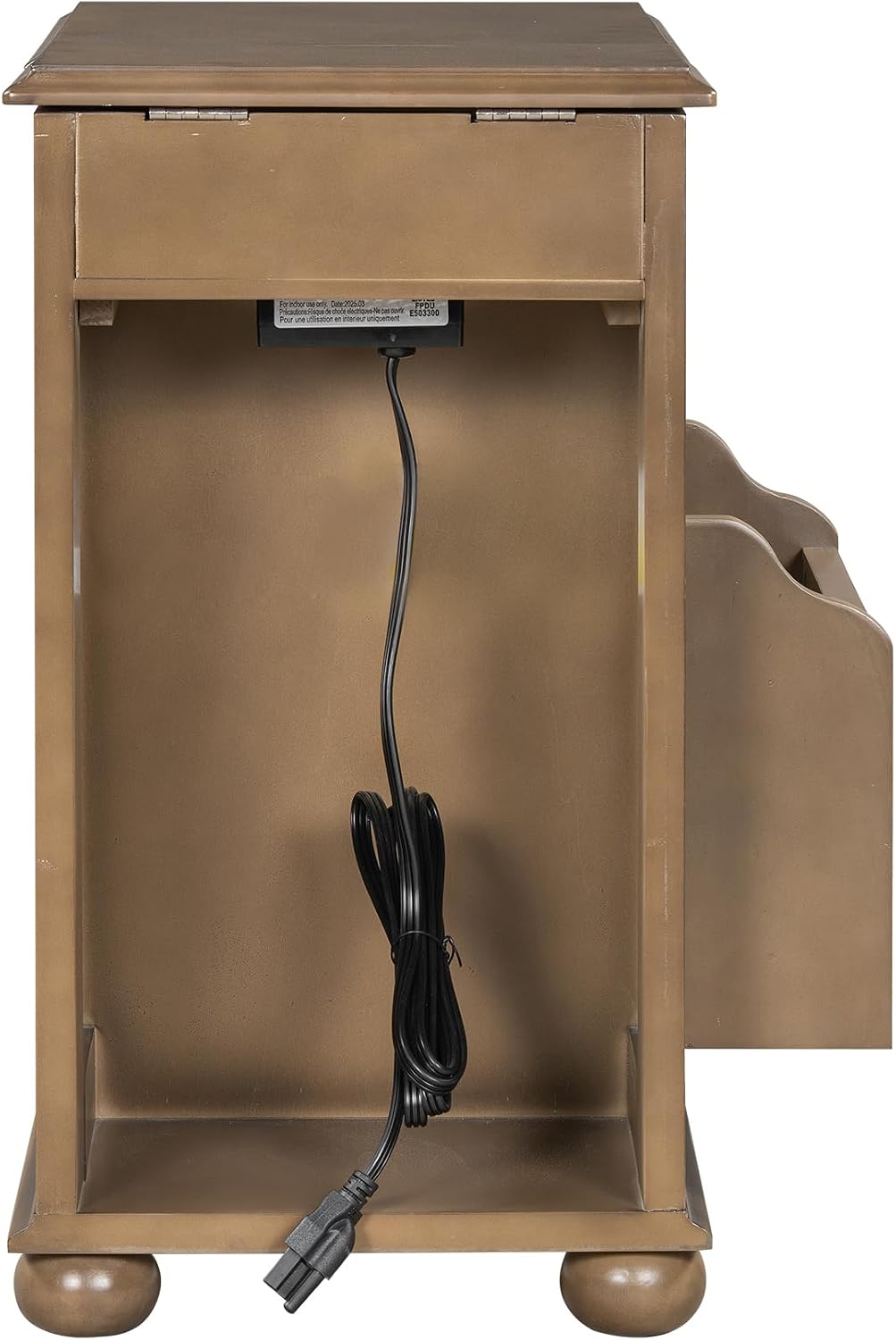 Multifunctional Vintage End Table Flip Top Side Table with USB Ports and 1 Drawer with Cup Holders, Sofa Side Narrow Table Nightstand with Bookshelf for Living Room Bedroom (Brown-5.8)