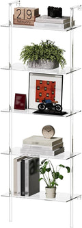 Acrylic Ladder Bookshelf, 5-Tier Clear Wall Mounted Bookshelf with Open Shelves, Multipurpose Bookcase for Living Room, Bathroom, Office, Modern, 11.6' D x 23.4' W x 72.6' H