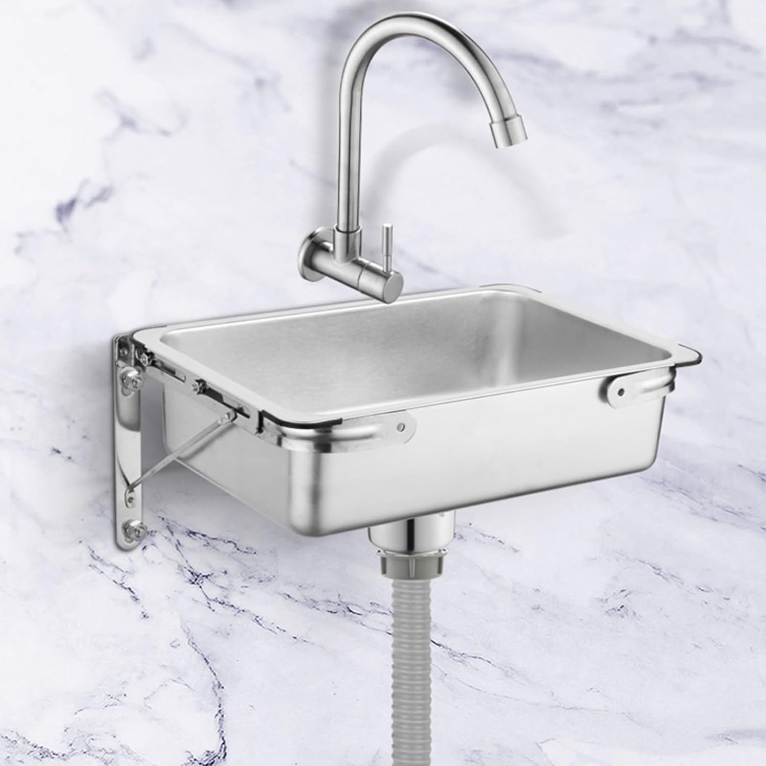 Small Wall Mounted Bathroom Sink, Single Bowl Sink, with in-Wall Stainless Steel Single Cold Faucet, Utility Washing Hand Basin for Garage Restaurant Laundry Room Ou,40x25cm