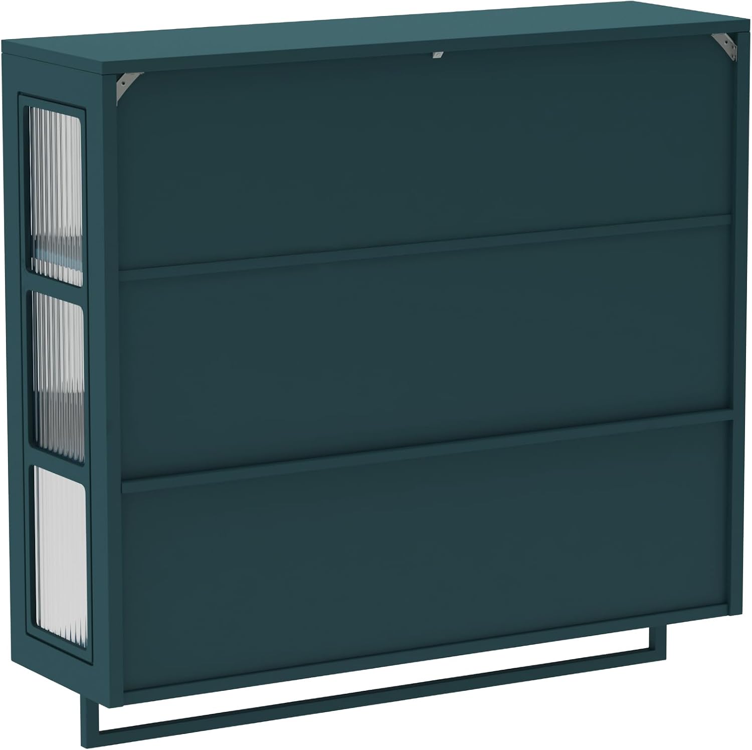 Polibi Wall Cabinet with Fluted Glass, Modern Wall-Mounted Storage with Towel Bar, Removable Shelves, Minimalist Design for Entryway Living Room Bathroom Dining Room, Easy Assembly, Dark Green