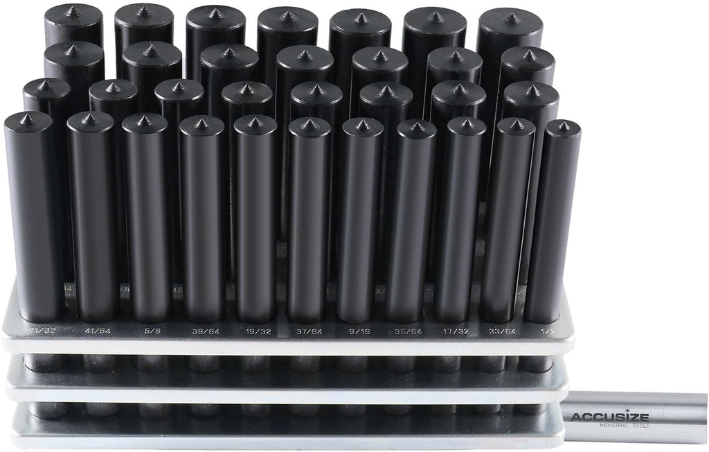 Accusize Industrial Tools Transfer Punch, 1/2'-1' x 64ths, 0250-0033 | 4-7/8' 33pc Transfer Punch Set