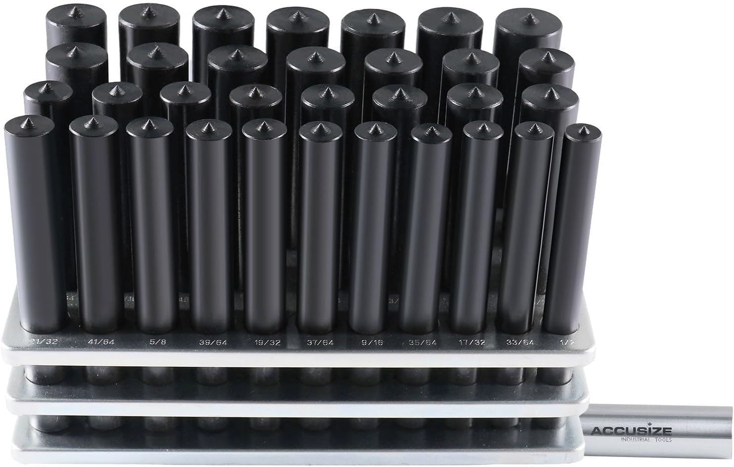 Accusize Industrial Tools Transfer Punch, 1/2'-1' x 64ths, 0250-0033 | 4-7/8' 33pc Transfer Punch Set