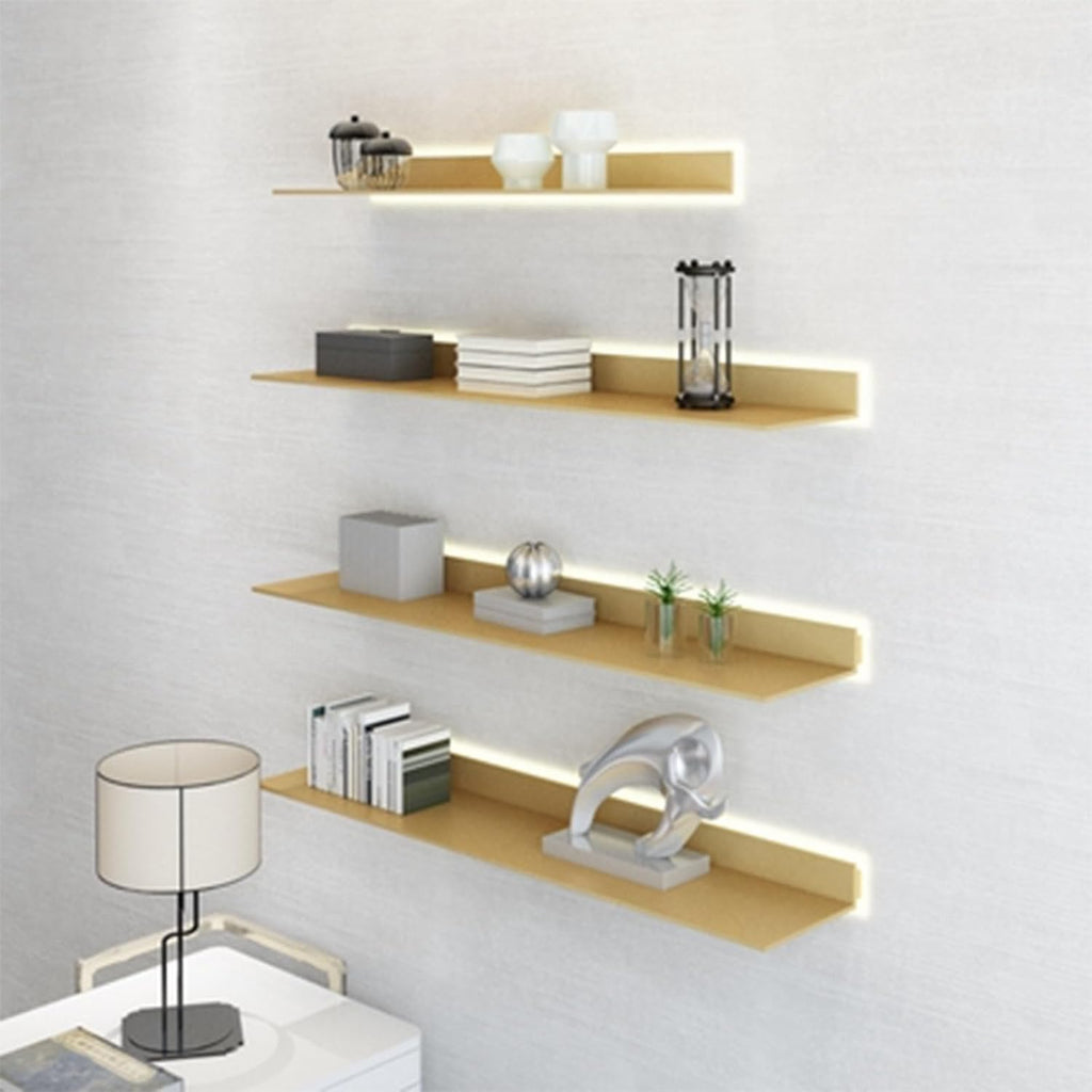 Floating Wall Shelves, All-Aluminum Illuminated Shelf Wall-Mounted with Lights Partition Simple Bookshelf Wine Rack (Gold-60x23cm