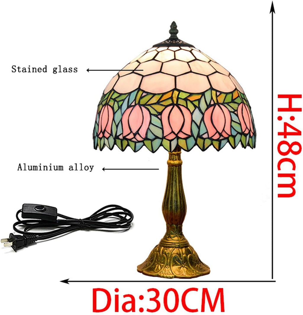 Tiffany Lamp Stained Glass Lamp Pink Tulip Bedroom Table lamp Reading Desk Light for Bedside Living Room Office Dormitory Dining Room Decorate Housewarming Gift 12X12X18 Include Light Bulb