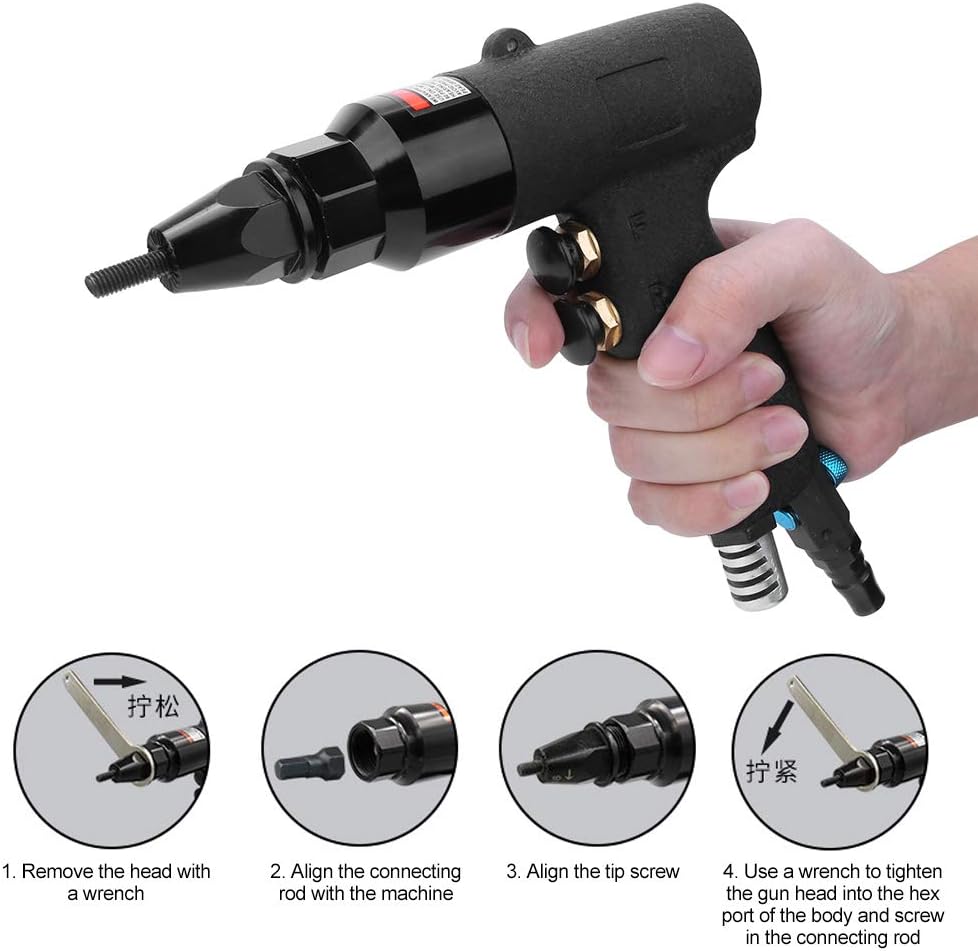 Rivet Gun - Rivet Nut Tool Kit, Pop Rivet Gun, Stainless Steel Rivets, Thread-Screw Design, Energy-Efficient Air Power, Non-Slip Handle, Metal Sheet & Automotive Use
