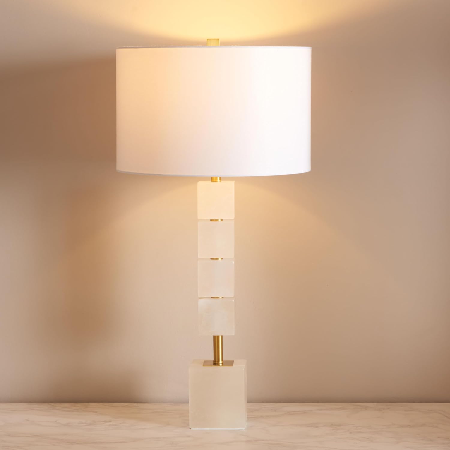 SAFAVIEH Couture Lighting Collection Johnny Alabaster/Gold 30-inch Bedroom Living Room Home Office Desk Nightstand Table Lamp (LED Bulb Included)