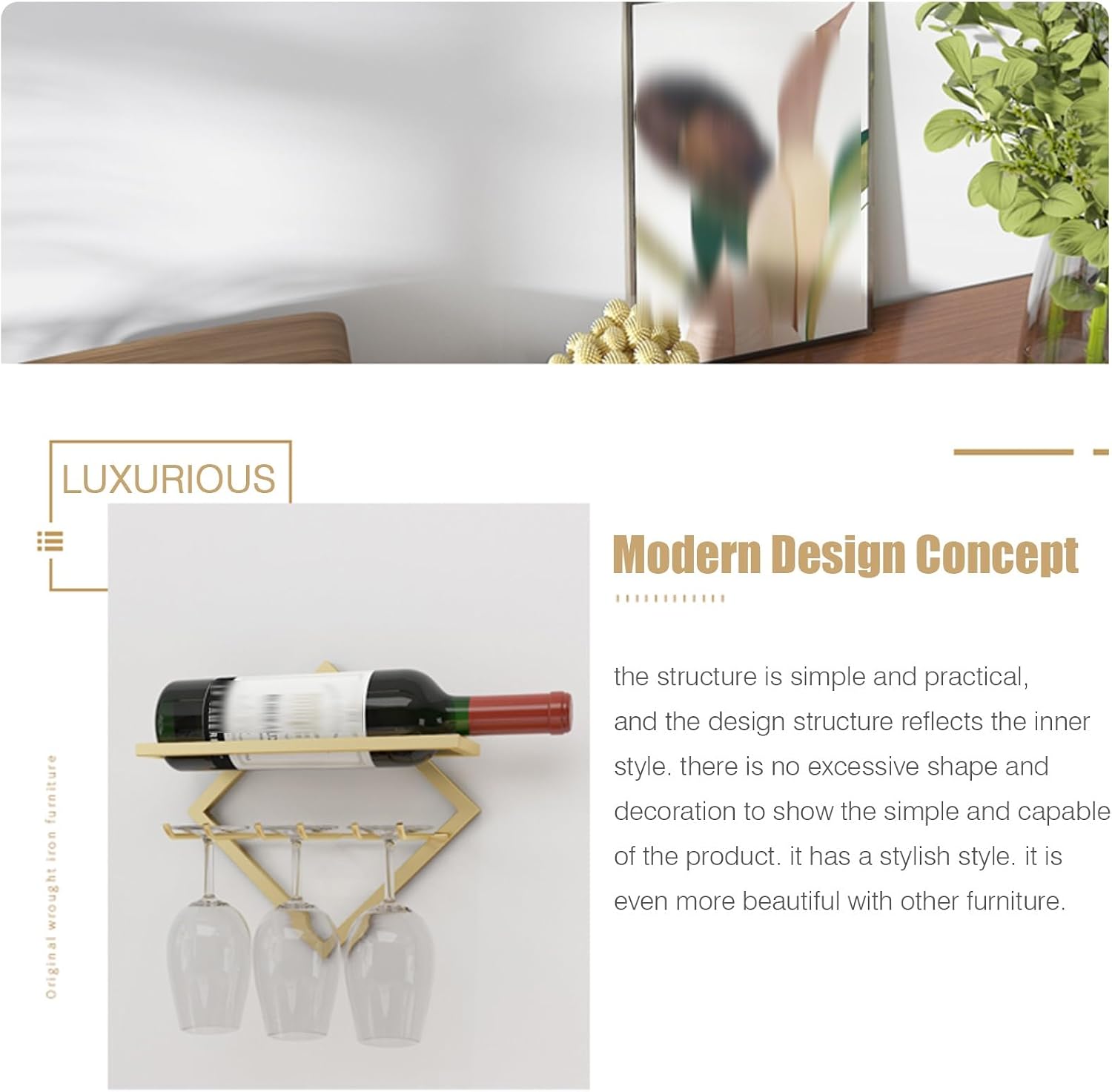 Bar Unit Floating Shelves, Metal Wine Rack Wall Mounted Modern, Elegant Storage For Living Room - With Hanging Wine Glass Rack Mini Bar Bottle Display Shelf Whiskey Shelf Corner Bar ( Color : Gold-3pc