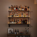 3-Tier Wall Mounted Wine Rack with LED,Liquor Bottles Floating Shelves Display Storage Organizer for Home Bar Dining Room Kitchen (31.5' W x 47.2' H)