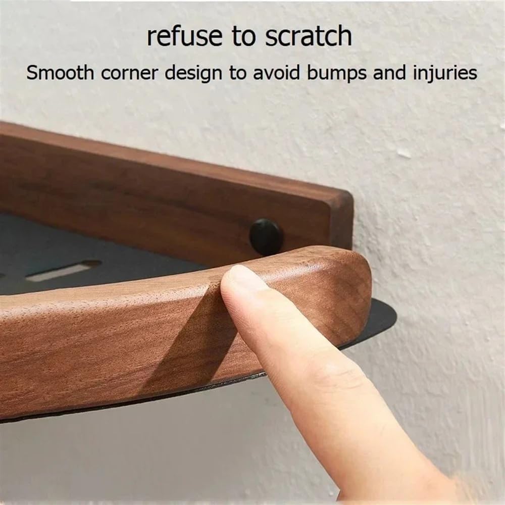 Corner Shower Caddy Bathroom Shelves, Wall-Mounted Triangle Organizer with Wood Guardrail, Light Luxury Walnut Shelves for Kitchen and Bathroom Storage(Walnut)