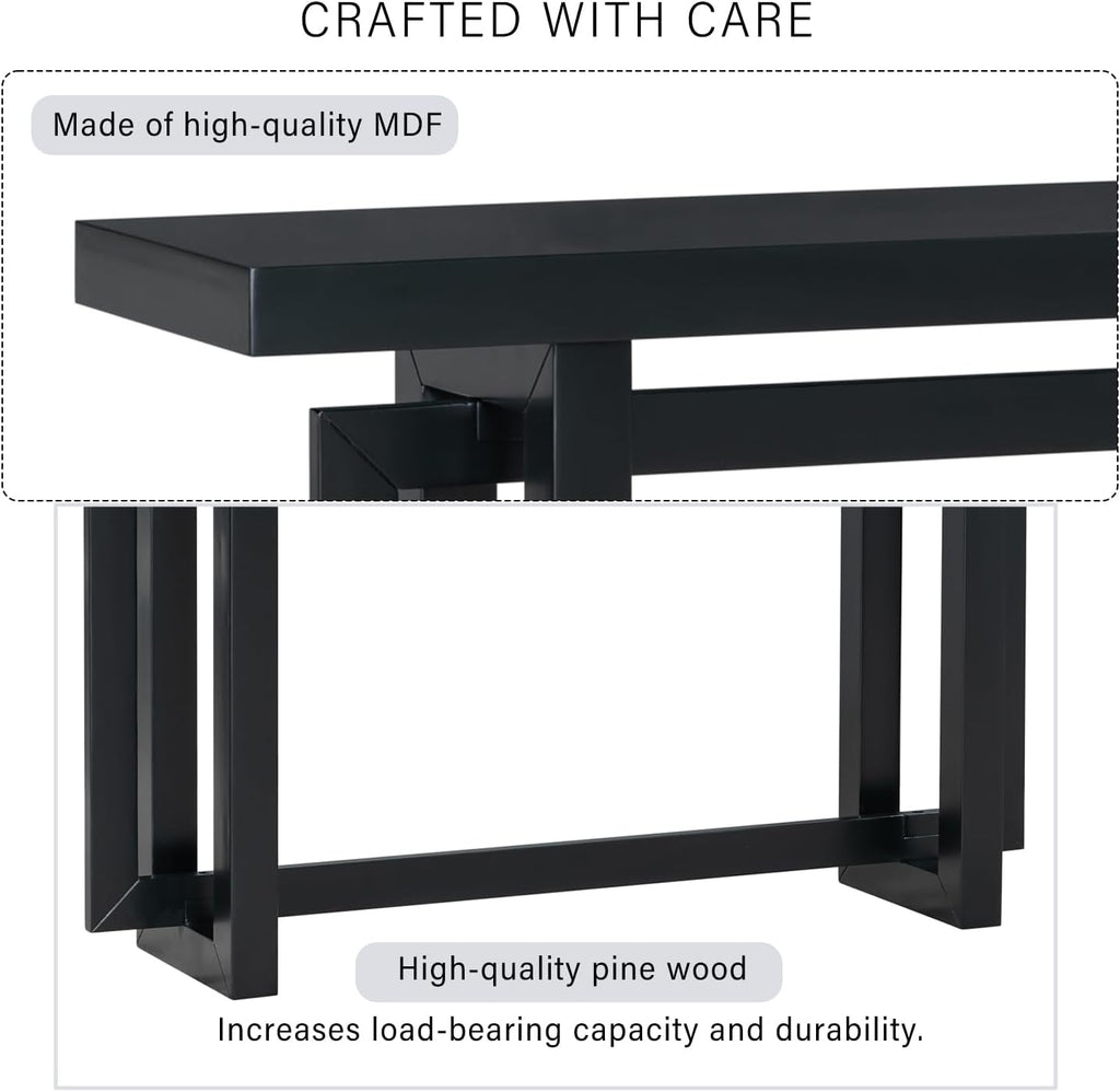 Merax Wood Entryway Console Table, Modern Line Frame with Industrial Concrete Top, for Living Room/Hallway/Foyer, Black