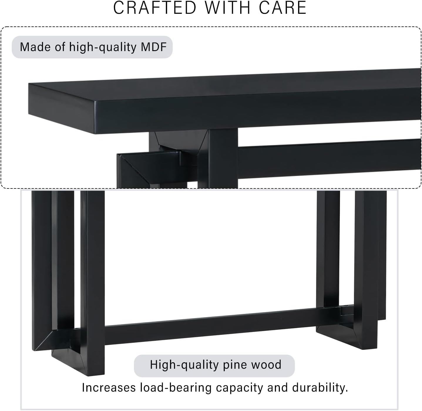 Merax Wood Entryway Console Table, Modern Line Frame with Industrial Concrete Top, for Living Room/Hallway/Foyer, Black