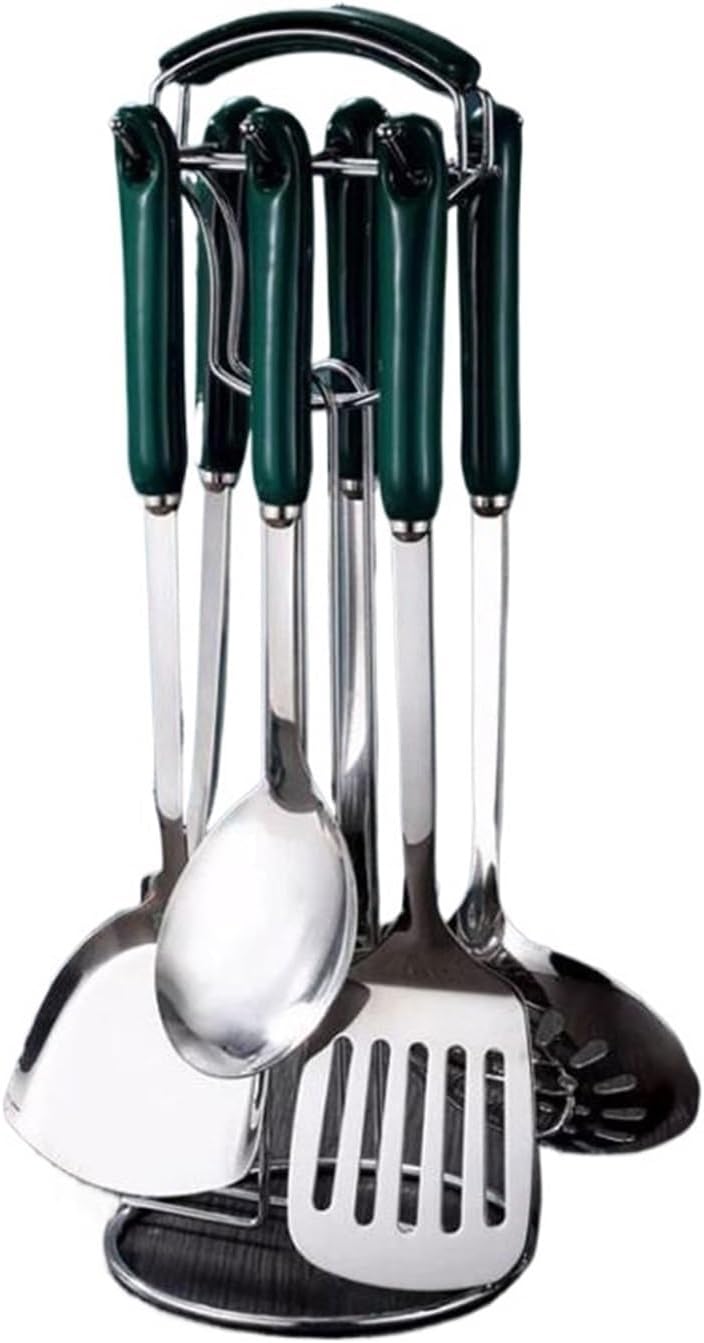 Kitchen Tools Spoons for Cooking Spatulas Cooking Utensils 7 Pieces Stainless Steel Ceramic Cookware Dining Gadgets Sets (Green)