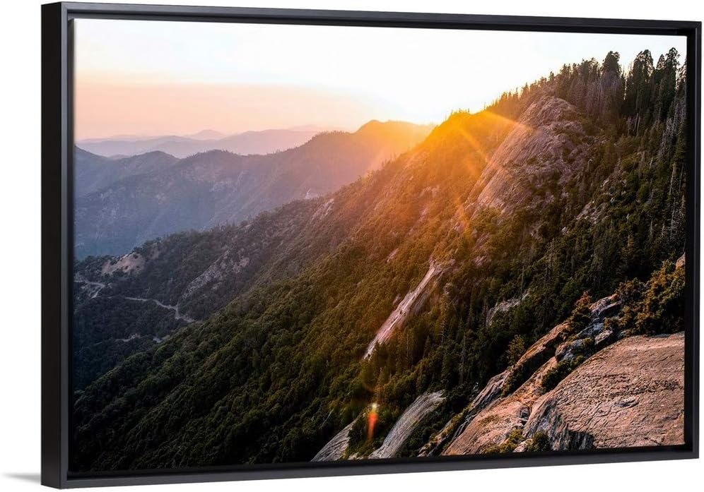 Sunset at Moro Rock Trail, Sequoia Black Float Frame Canvas Art, California Artwork