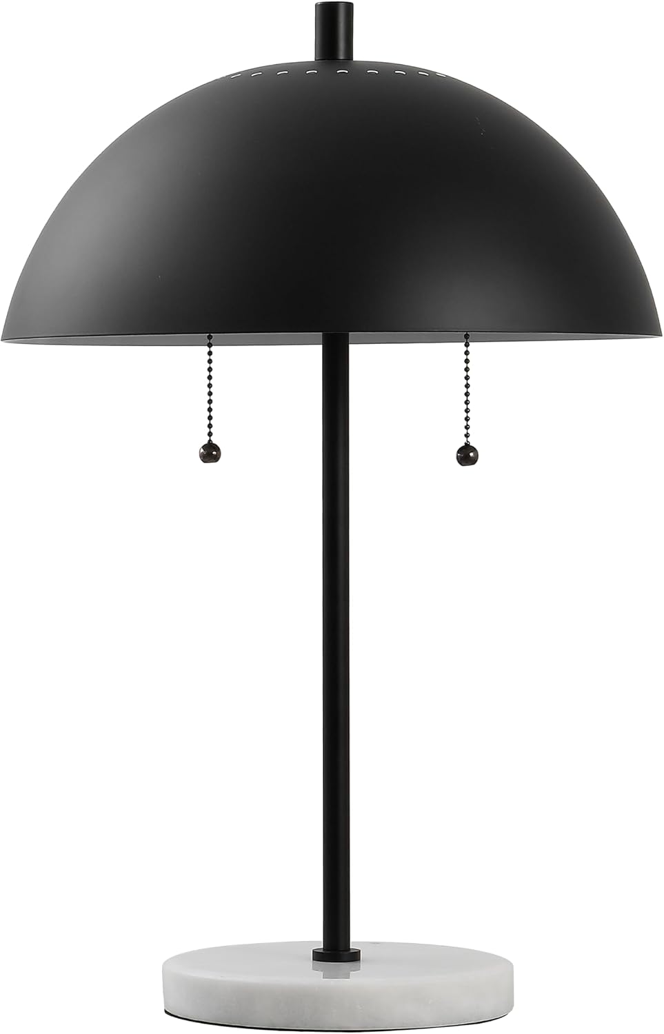 JONATHAN Y 20.7' Black/White Marble 2-Light LED Table Lamp for Modern Bedside Decor, Glam Desk Lamp, Gold Metal Dome Shade, Pull Chain Switch, Bulbs Included (JYL1071B)