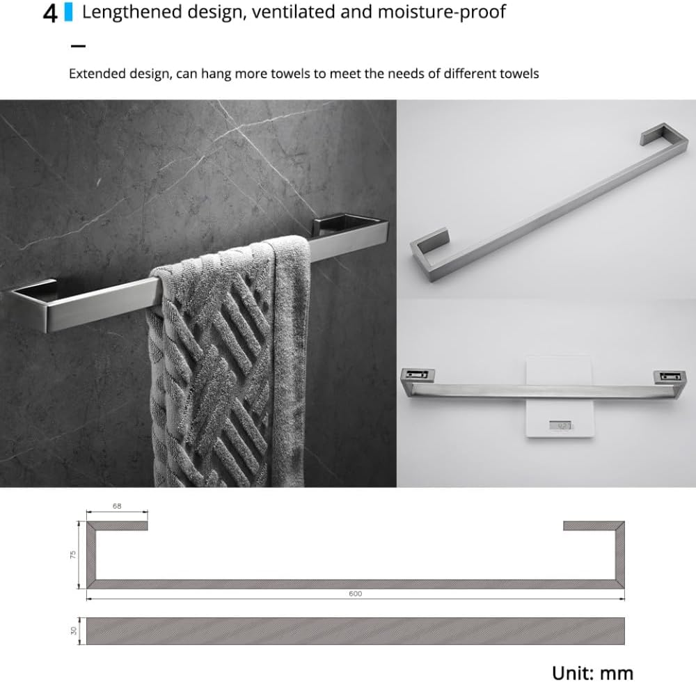 Toilet Paper Holder Towel Hooks Bathroom Kit Bar Stainless Steel Bedroom Metal Mounting Kitchen Bath Hardware Sets,SS,Towel bar 60CM