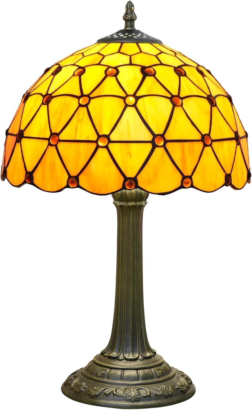 Tiffany Lamp Vintage Bead Orange Table Lamps Bedside for Bedroom Dector Stained Glass Lamps Living Room end Office Kitchen Hotel Bar Farmhouse 12 Inch Aesthetic Nightstand 70s 80s Reading Desk Light