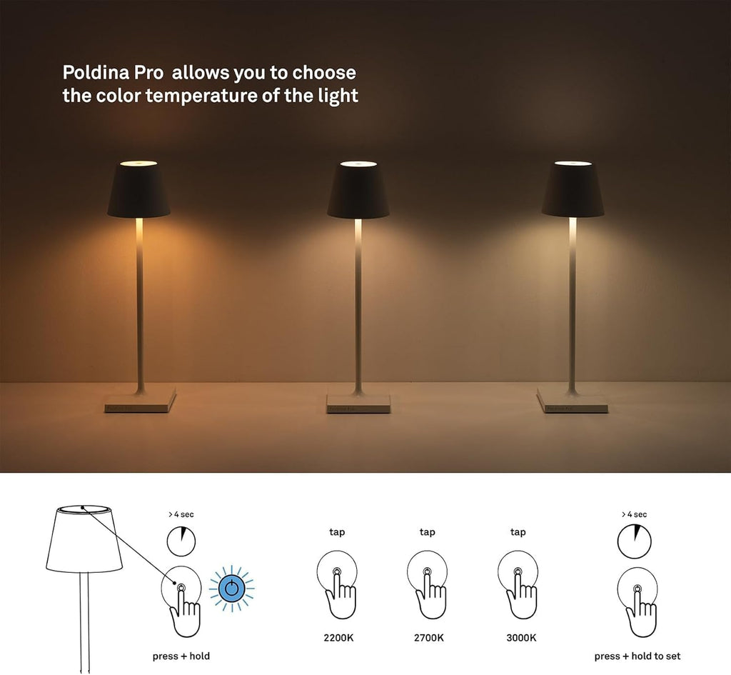 Zafferano, Poldina Pro Lamp, Rechargeable Cordless Table Lamp with Touch Controls, Suitable for Indoor and Outdoor, Dimmer, 2200-3000 K, Height 14.9 Inches, Orange Color